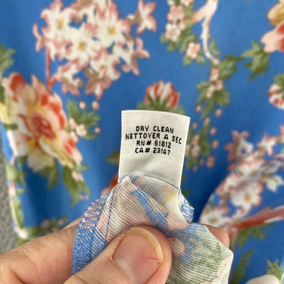 Talbots Dress Womens 2 Petite Blue Multi Floral Linen Blend A Line Empire Waist - Picture 7 of 11